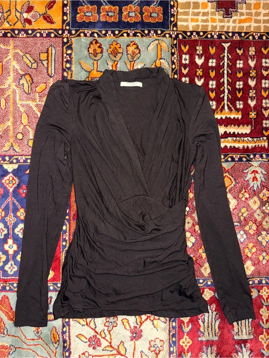 MM Lafleur Tops - MM Lafleur Black Draped Wrap-Front Long Sleeve Top